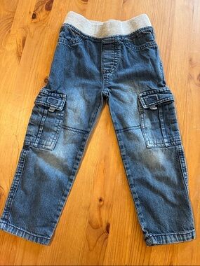 Boys' Blue Cargo Denim Pants with Elastic Waistband